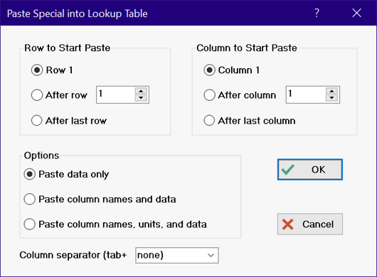 Paste Special Lookup Table